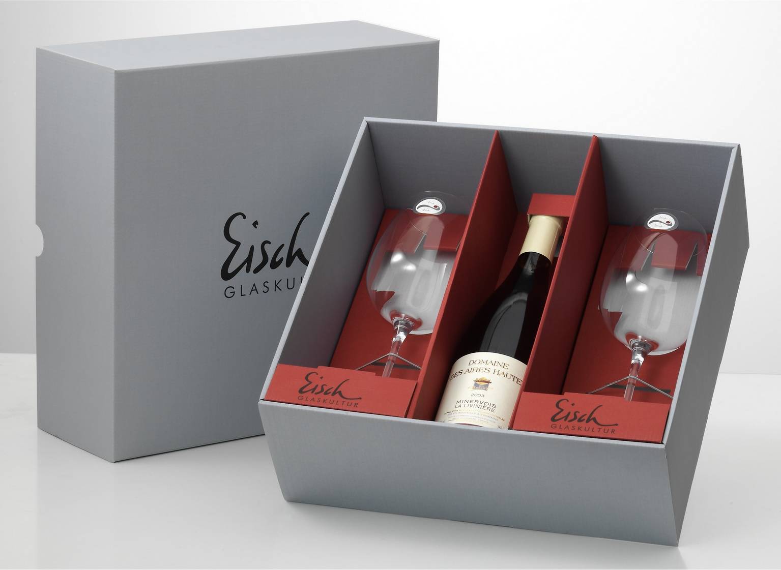 Geschenkkarton Weinflasche und 2 Gläser